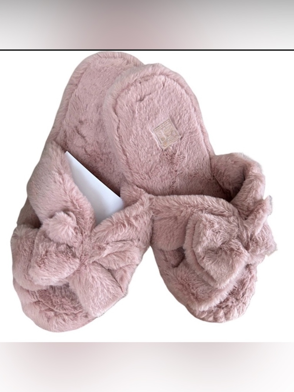 🩷New Adorable Pinkish Mauve Bow Tie Plush Slippers🩷